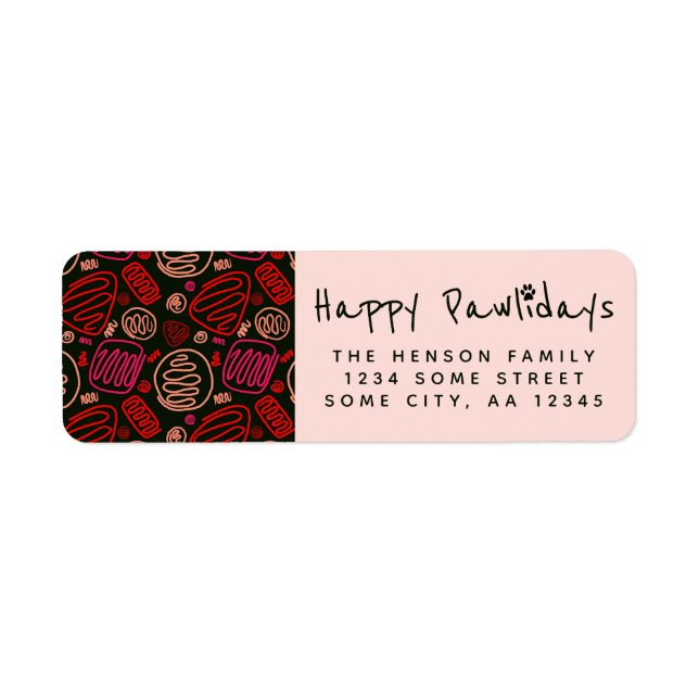 Happy Pawlidays Red One line Shapes Return Address (Front)
