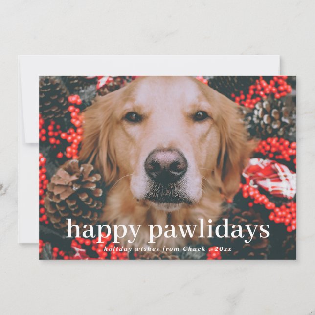 Happy Pawlidays | Script Christmas Pet Dog Photo Holiday Card (Front)