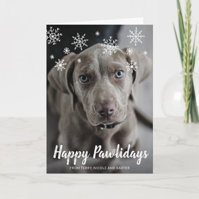 Happy Pawlidays Snowflakes Dog Photo Christmas Holiday Card (Front)