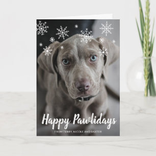 Happy Pawlidays Snowflakes Dog Photo Christmas Holiday Card