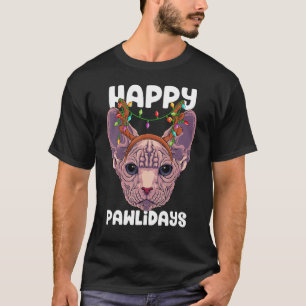 Happy Pawlidays Sphynx Christmas Paw Cat Holidays T-Shirt