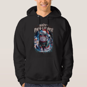 Happy Pawlidays Tuxedo Cat Merry Christmas Holiday Hoodie