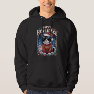 Happy Pawlidays Tuxedo Cat Merry Christmas Holiday Hoodie