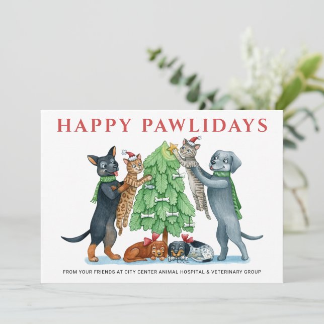 Happy Pawlidays Veterinary Holiday Card (Standing Front)