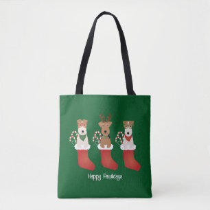 Happy Pawlidays Welsh Wire Fox Terrier Dogs Tote Bag
