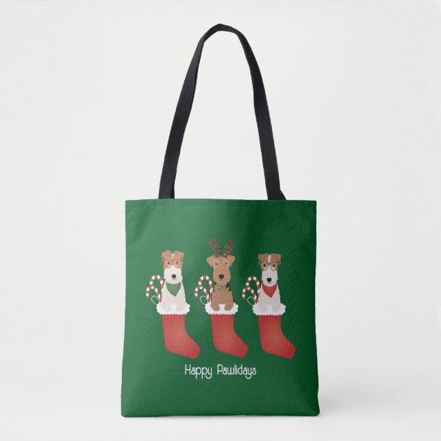 Happy Pawlidays Welsh Wire Fox Terrier Dogs Tote Bag (Front)