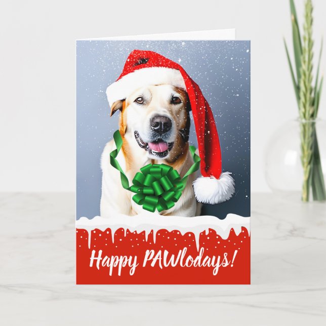 Happy Pawlodays Christmas Dog in the Snow Holiday Card (Front)