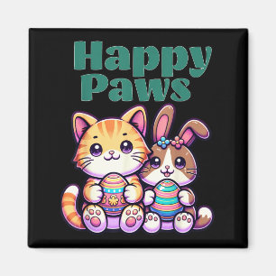 Happy Paws Cute Bunny Cat Easter Egg Animal Friend Magnet