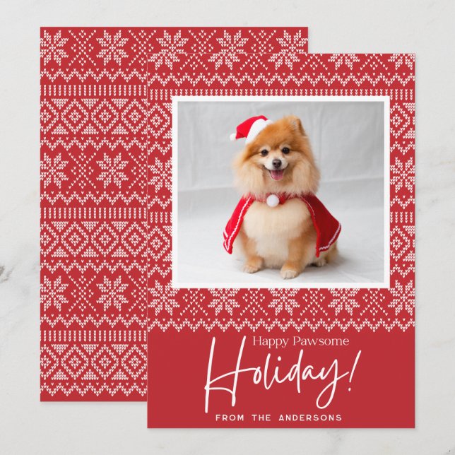Happy Pawsome Holiday Dog Photo Christmas Cards (Front/Back)