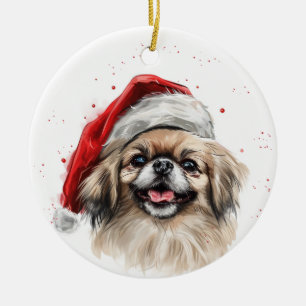 Happy Pekingese Dog Christmas Personalized Ceramic Tree Decoration