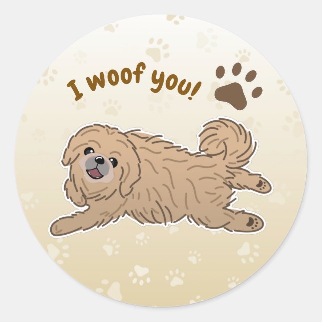 Happy Pekingese Dog Lover I Woof You Paws Classic Round Sticker (Front)