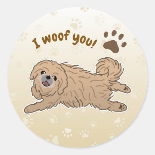 Happy Pekingese Dog Lover I Woof You Paws Classic Round Sticker
