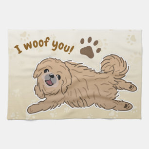 Happy Pekingese Dog Lover I Woof You Paws Tea Towel