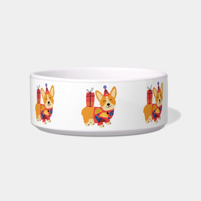 Happy Pembroke Welsh Corgi Dog Bowl (Front)
