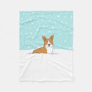 Happy Pembroke Welsh Corgi in the Winter Snow Fleece Blanket