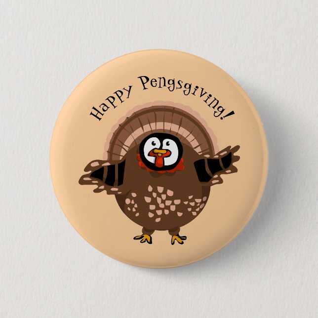 Happy PengsGiving Turkey 6 Cm Round Badge (Front)