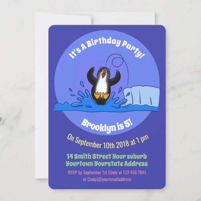 Happy penguin cartoon invitation (Front)