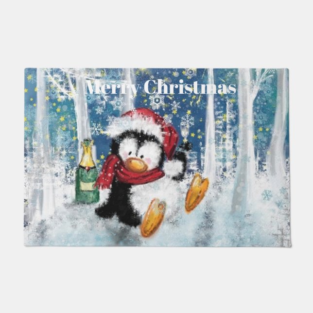 Happy Penguin Christmas Doormat (Front)