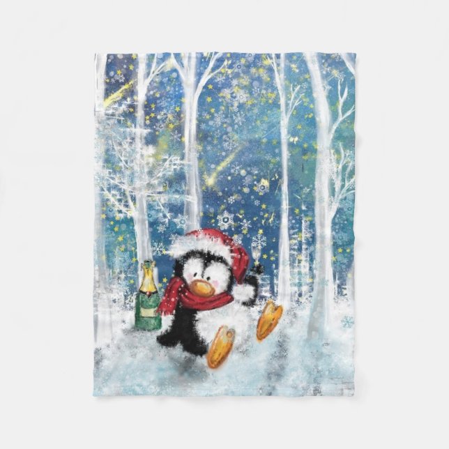 Happy Penguin - Christmas Fleece Blanket (Front)