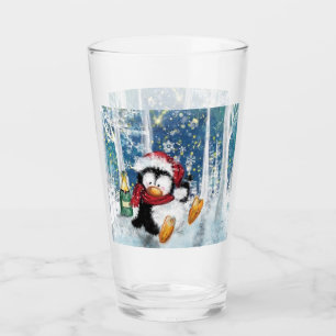 Happy Penguin Christmas Glass