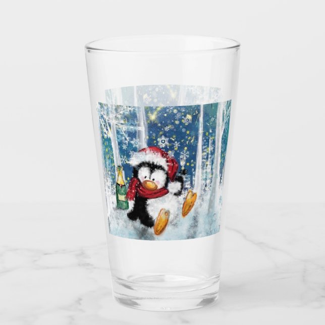 Happy Penguin Christmas Glass (Front)