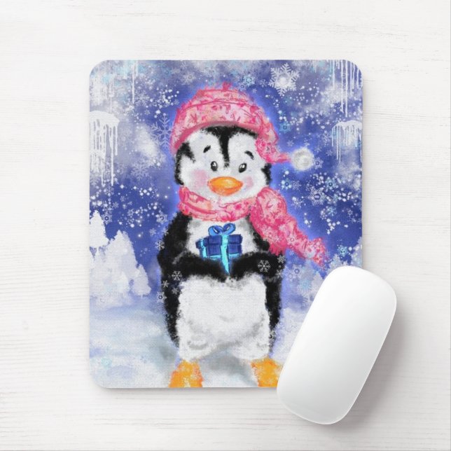 Happy Penguin - Christmas - Mouse Mat (With Mouse)