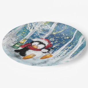 Happy Penguin - Christmas Paper Plate