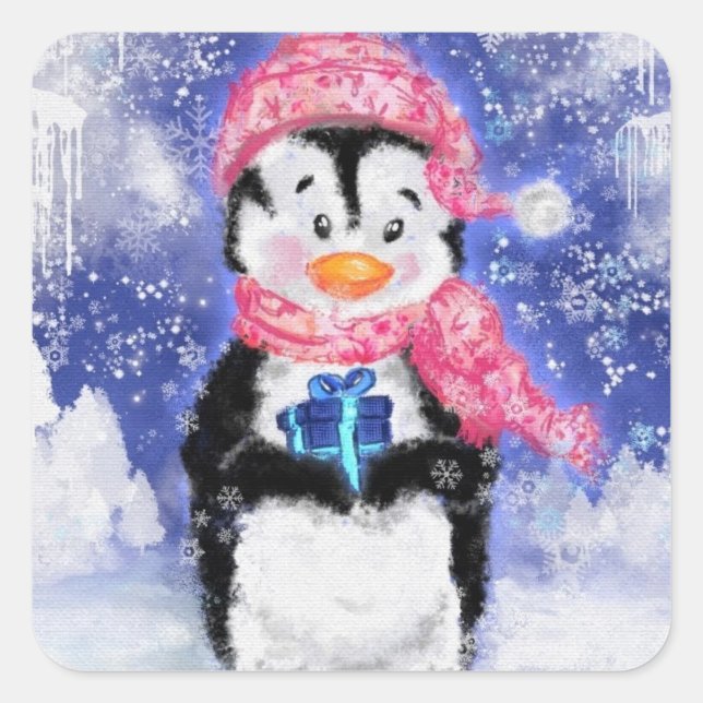 Happy Penguin - Christmas - Square Sticker (Front)