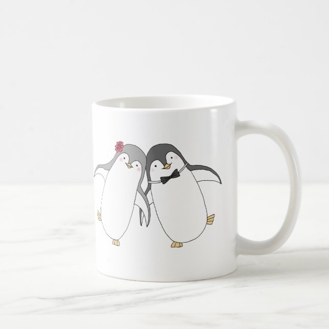 Happy Penguin Couple Cute Wedding Anniversary Mug (Right)