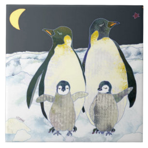 Happy Penguin Family Cute Animal Christmas Deco Tile