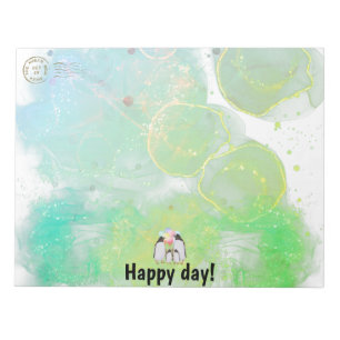 Happy penguin family with colourful balloons notepad