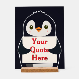 Happy penguin holding a sign to personalize