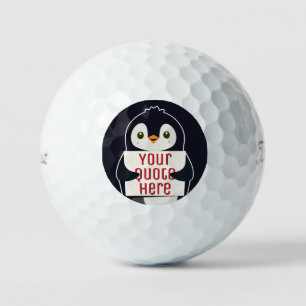 Happy penguin holding a sign to personalize golf balls