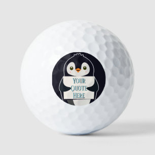 Happy penguin holding a sign to personalize golf balls