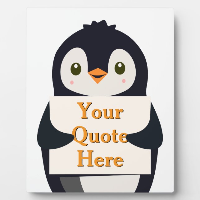 Happy penguin holding a sign to personalize plaque (Front)