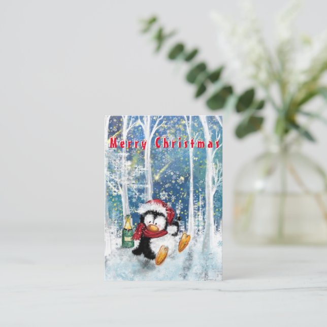 Happy Penguin - Merry Christmas - Cheers - Fun Card (Standing Front)