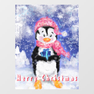 Happy Penguin - Merry Christmas - Cute - Drawing Window Cling