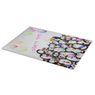 Happy Penguins Party Cartoon Drawing - Cute Cutting Board