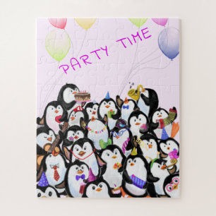 Happy Penguins Party Cartoon Drawing - Cute Fun Jigsaw Puzzle