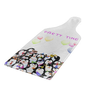 Happy Penguins Party Cartoon Drawing - Cute Funny Cutting Board