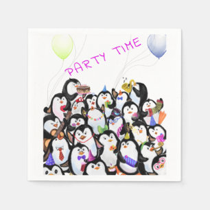 Happy Penguins Party Cartoon Drawing - Cute Funny  Napkin