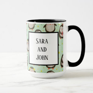 Happy Penguins Wearing Santa Hats w/Ear Muffs Mug