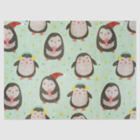 Happy Penguins Wearing Santa Hats w/Ear Muffs