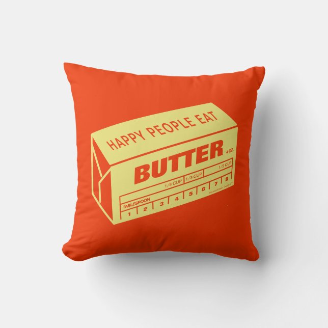 Happy People Eat Butter (Red) Cushion (Front)