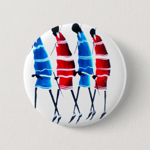 Happy People Maasai Warriors Walking Art Print 6 Cm Round Badge