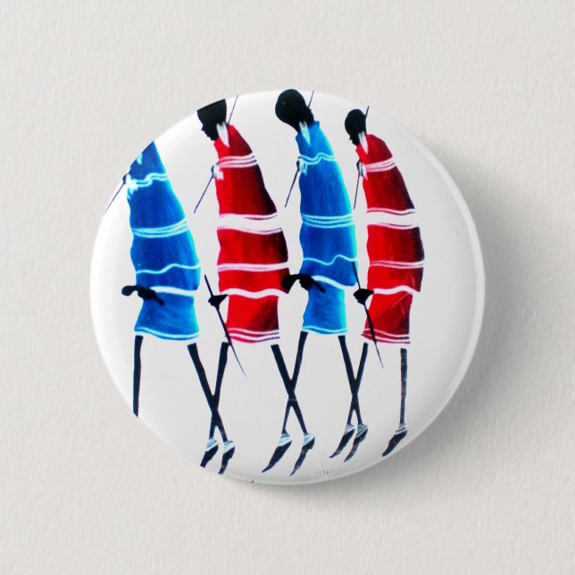 Happy People Maasai Warriors Walking Art Print 6 Cm Round Badge (Front)