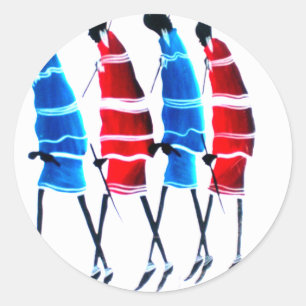 Happy People Maasai Warriors Walking Art Print Classic Round Sticker
