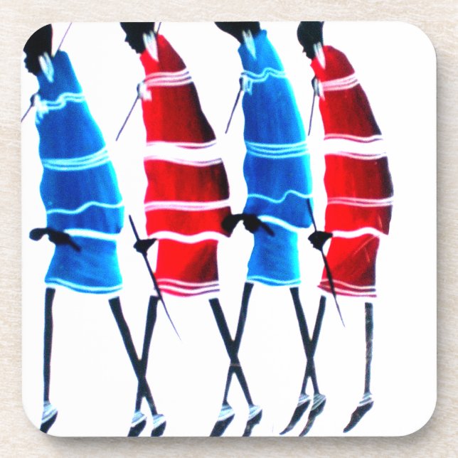 Happy People Maasai Warriors Walking Art Print Coaster (Front)
