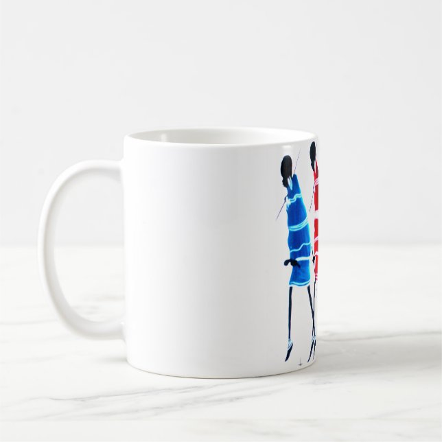 Happy People Maasai Warriors Walking Art Print Coffee Mug (Left)