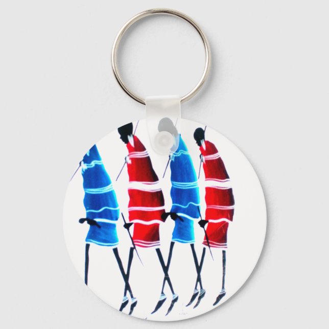 Happy People Maasai Warriors Walking Art Print Key Ring (Front)